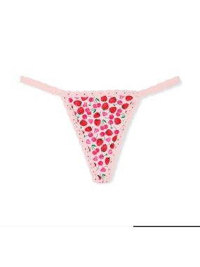 Victoria’s Secret Pink Strawberry & Cherry Print Lace Trim Thong NWT